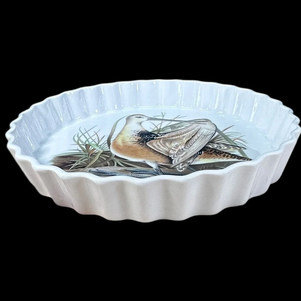 Le Faune Tart Quiche Dish W/Bird Nancay L‎ Lourioux Porcelain Round 9.5